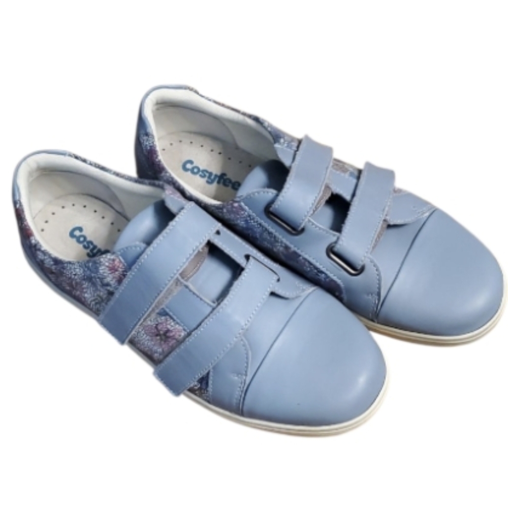 Cosyfeet Blue Floral Velcro Sneakers with Cushioned‎ Soles Womans 10.5